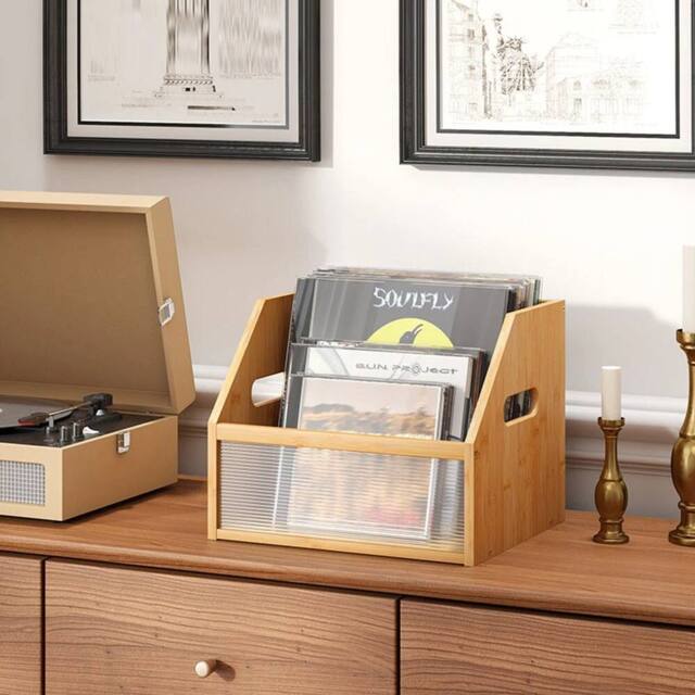 VOGREX Bamboo Desktop CD DVD Disc Storage Shelf Box in Beige - image 1