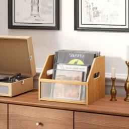 VOGREX Bamboo Desktop CD DVD Disc Storage Shelf Box in Beige - thumbnail 1