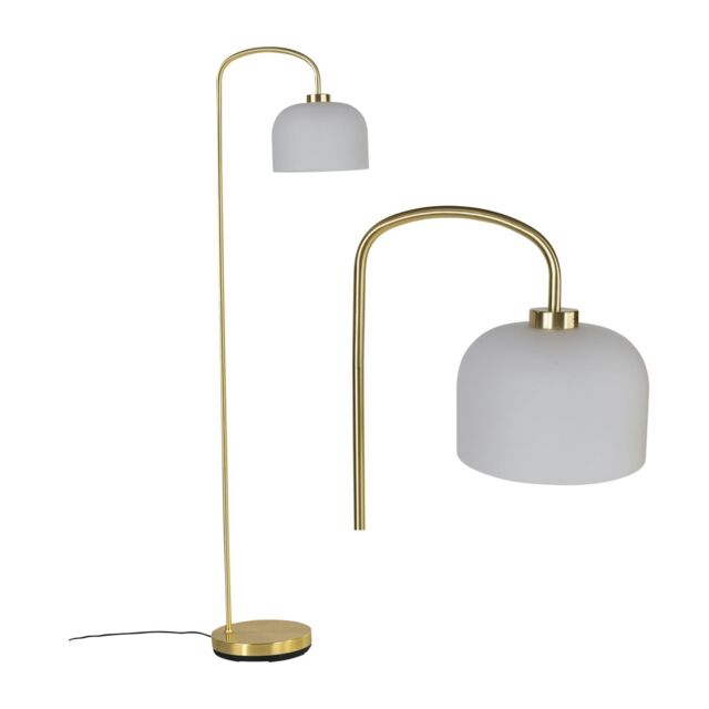 First Choice Lighting Victoria - Satin Brass Floor Lamp with Frosted Glass Shade in Gold