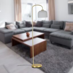 First Choice Lighting Victoria - Satin Brass Floor Lamp with Frosted Glass Shade in Gold - thumbnail 7
