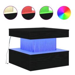 Berkfield Home Modern Coffee Table with LED Lights Black Oak 50x50x40 cm - Size: 50 x 50 x 40 cm - thumbnail 3