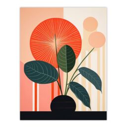 "Wee Blue Coo Wall Art Print Potted Plant Peculiar Abstract Geometric Stylised Boho Calathea Plant Poster in Red - Size: W24"" x H32""" - thumbnail 1