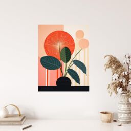 "Wee Blue Coo Wall Art Print Potted Plant Peculiar Abstract Geometric Stylised Boho Calathea Plant Poster in Red - Size: W24"" x H32""" - thumbnail 4
