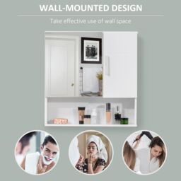 Kleankin Bathroom Mirror Cabinet Wall Mount Storage Organizer Door Shelves in White - thumbnail 5