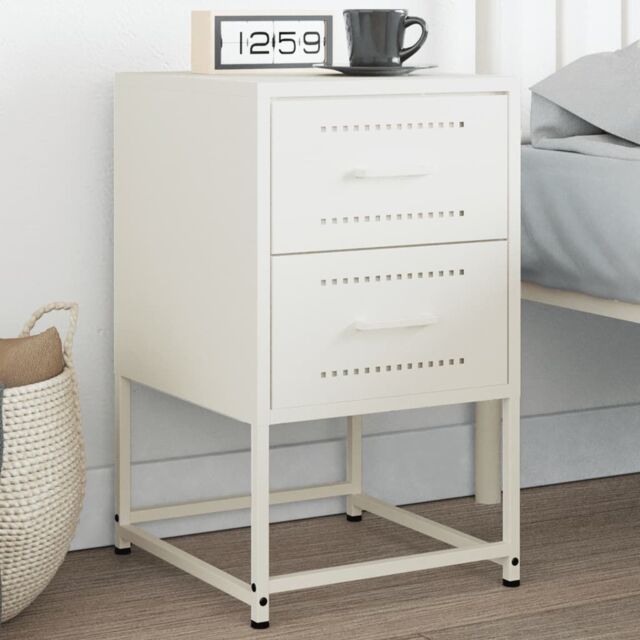 Berkfield Home Bedside Cabinet White 36x39x60.5 cm Steel - image 1