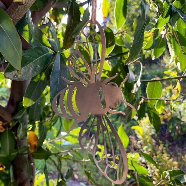 Poppyforge Hanging Folded Wings Bee Garden Art - W15 x H10 cm in Metallics - image 1