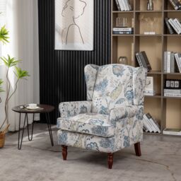 FURNITURE ONE Wingback Armchair, Padded Floral Retro Vantage Accent Chair in Bright Blue - Size: 1 Pack