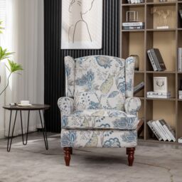 FURNITURE ONE Wingback Armchair, Padded Floral Retro Vantage Accent Chair in Bright Blue - Size: 1 Pack - thumbnail 2