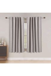 Living and Home 2 Panels Beige Faux Linen Back Tab or Rod Pocket Blackout Curtains for Bedroom, Living Room, 117cm W x 137cm H - thumbnail 2