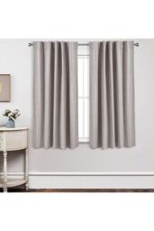 Living and Home 2 Panels Beige Faux Linen Back Tab or Rod Pocket Blackout Curtains for Bedroom, Living Room, 117cm W x 137cm H - thumbnail 1