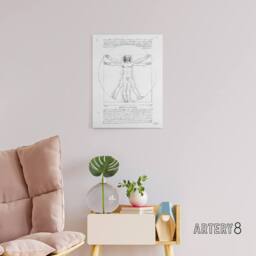 "Artery8 Vitruvian Man Black & White da Vinci Vintage Canvas Wall Art - Size: W18"" x H24""" - thumbnail 3