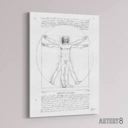 "Artery8 Vitruvian Man Black & White da Vinci Vintage Canvas Wall Art - Size: W18"" x H24""" - thumbnail 2