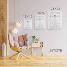 "Artery8 Vitruvian Man Black & White da Vinci Vintage Canvas Wall Art - Size: W18"" x H24""" - thumbnail 4