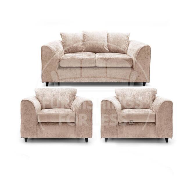 Furnishings For Less UK Monaco Chenille Fabric 3 Piece Sofa Suite - 2 Seater & 2 Armchairs in Beige - image 1