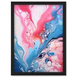 Artery8 Wall Art Print Fluid Paint Acrylic Pouring Abstract Artwork Pink Blue Flowing Colours Artwork Framed A4 in Black - thumbnail 1