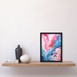 Artery8 Wall Art Print Fluid Paint Acrylic Pouring Abstract Artwork Pink Blue Flowing Colours Artwork Framed A4 in Black - thumbnail 2