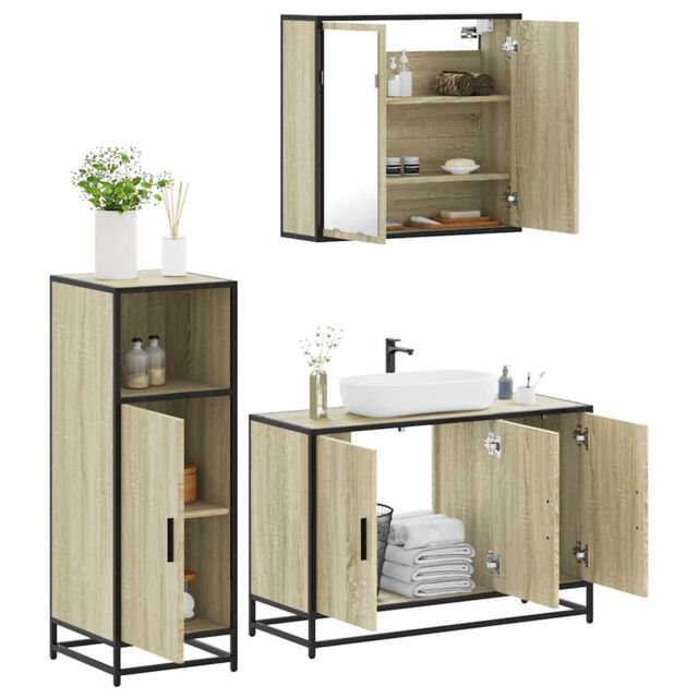Berkfield Home 3 Piece Bathroom Furniture Set Sonoma Oak Engineered Wood in Brown - image 1