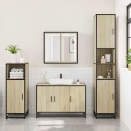 Berkfield Home 3 Piece Bathroom Furniture Set Sonoma Oak Engineered Wood in Brown - thumbnail 3
