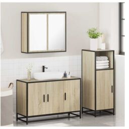 Berkfield Home 3 Piece Bathroom Furniture Set Sonoma Oak Engineered Wood in Brown - thumbnail 4