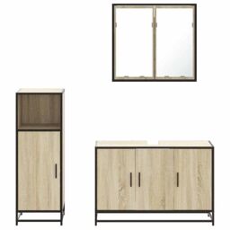 Berkfield Home 3 Piece Bathroom Furniture Set Sonoma Oak Engineered Wood in Brown - thumbnail 5