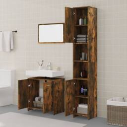 Berkfield Home Stylish 3 Piece Bathroom Furniture Set Smoked Oak Engineered Wood in Brown - thumbnail 1