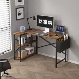 MCC Direct Computer Desk L Shaped Corner Desk with Adjustable shelves - Lotus 120cm in Brown - thumbnail 2