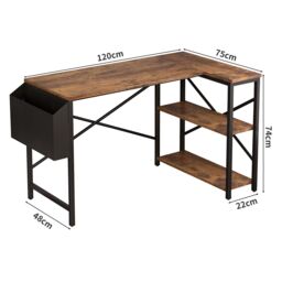 MCC Direct Computer Desk L Shaped Corner Desk with Adjustable shelves - Lotus 120cm in Brown - thumbnail 6