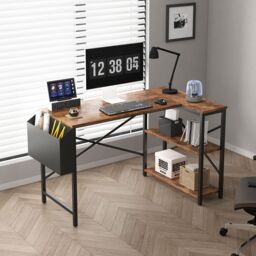 MCC Direct Computer Desk L Shaped Corner Desk with Adjustable shelves - Lotus 120cm in Brown - thumbnail 1
