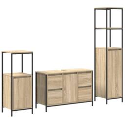 Berkfield Home 3 Piece Bathroom Furniture Set Sonoma Oak Engineered Wood in Light Tan - thumbnail 1