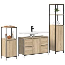Berkfield Home 3 Piece Bathroom Furniture Set Sonoma Oak Engineered Wood in Light Tan - thumbnail 3