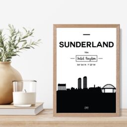 ARTZE Sunderland Black & White City Skyline Framed Print SIZE: A3 with Oak Frame - Size: A4 - thumbnail 2