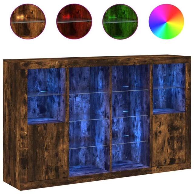 Berkfield Home Sideboards with LED Lights 3 pcs Smoked Oak Engineered Wood in Brown - image 1