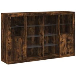 Berkfield Home Sideboards with LED Lights 3 pcs Smoked Oak Engineered Wood in Brown - thumbnail 5