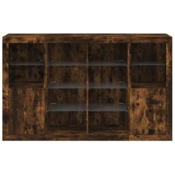 Berkfield Home Sideboards with LED Lights 3 pcs Smoked Oak Engineered Wood in Brown - thumbnail 6