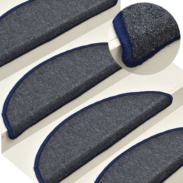Berkfield Home Carpet Stair Treads 15 pcs Dark Grey & Blue 56x17x3 cm - Size: Medium - image 1