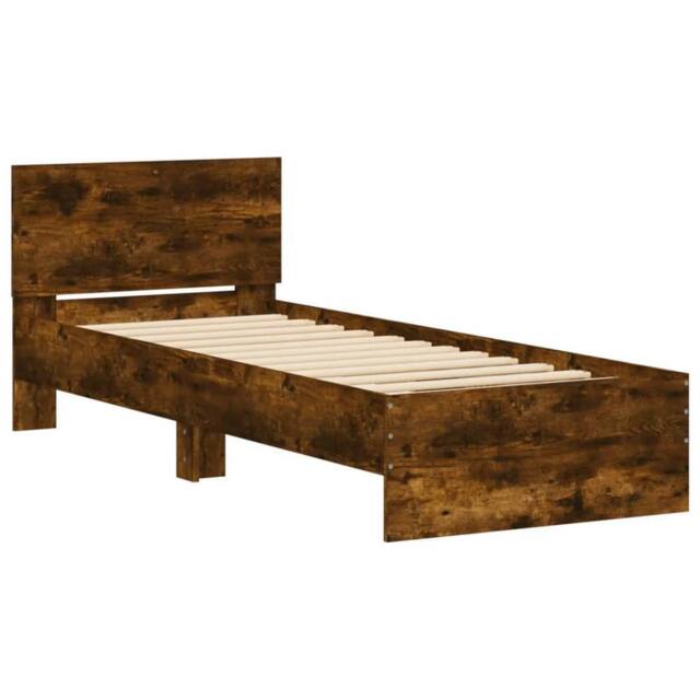 Berkfield Home Durable Bed Frame Frame with Headboard Smoked Oak 75x190 cm Small in Brown - Size: Small Single - image 1