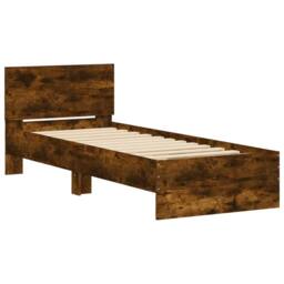 Berkfield Home Durable Bed Frame Frame with Headboard Smoked Oak 75x190 cm Small in Brown - Size: Small Single