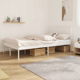 Berkfield Home Metal Bed Frame with Headboard White 120x200 cm - Size: Small Double