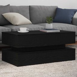 Berkfield Home Coffee Table with LED Lights Black Oak 90x50x40 cm - Size: 90 x 50 x 40 cm - thumbnail 4