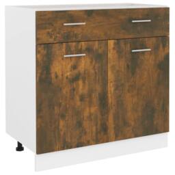 Berkfield Home Drawer Bottom Cabinet Smoked Oak 80x46x81.5 cm Engineered Wood in Brown - thumbnail 1