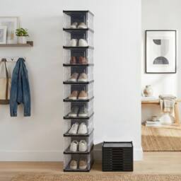 Living and Home 9-Tier Foldable Shoe Cabinet Shoe Storage Box in Black - thumbnail 8