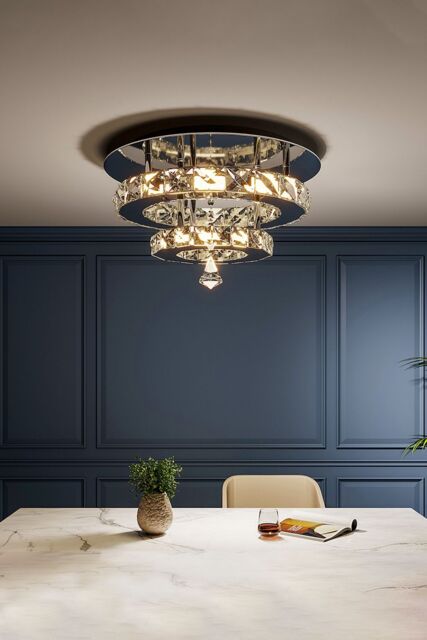 Living and Home Crystal Double Layer Round Dimmable LED Ceiling Light in Silver - image 1