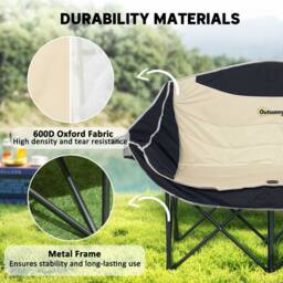 OUTSUNNY Double Camping Chair for Adults with Armrests, Cup Holders, Khaki - thumbnail 6
