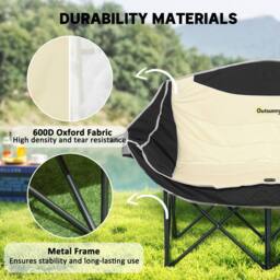 OUTSUNNY Double Camping Chair for Adults with Armrests, Cup Holders, Khaki - thumbnail 5