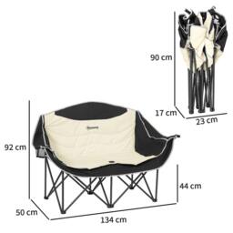 OUTSUNNY Double Camping Chair for Adults with Armrests, Cup Holders, Khaki - thumbnail 3