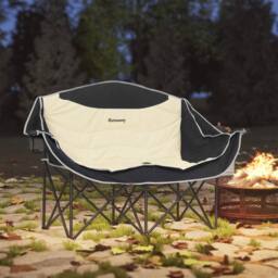 OUTSUNNY Double Camping Chair for Adults with Armrests, Cup Holders, Khaki - thumbnail 1