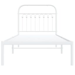 Berkfield Home Metal Bed Frame without Mattress with Headboard White 90x190cm - Size: 90x190 cm - thumbnail 4