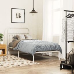 Berkfield Home Metal Bed Frame without Mattress with Headboard White 90x190cm - Size: 90x190 cm - thumbnail 1