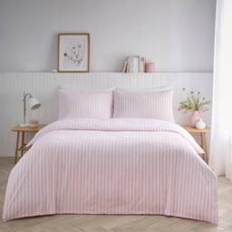 HomeSpace Direct Pencil Stripe Duvet Cover Set in Pink - Size: King - thumbnail 1