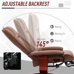 HOMCOM Ergonomic Office Recliner Sofa Chair PU Leather Armchair Lounger in Brown - thumbnail 4